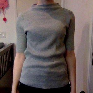 Uniqlo Grey Mock Neck Short Sleeve Rib Knit Top
